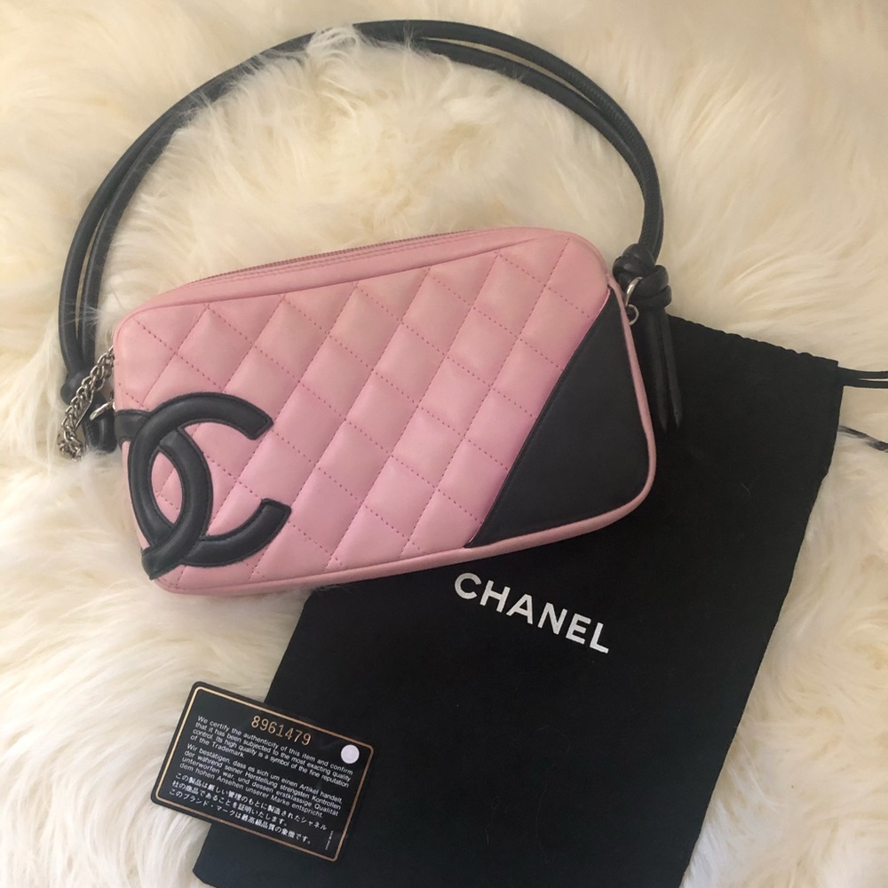 Authentic Chanel Cambon shoulder bag pink